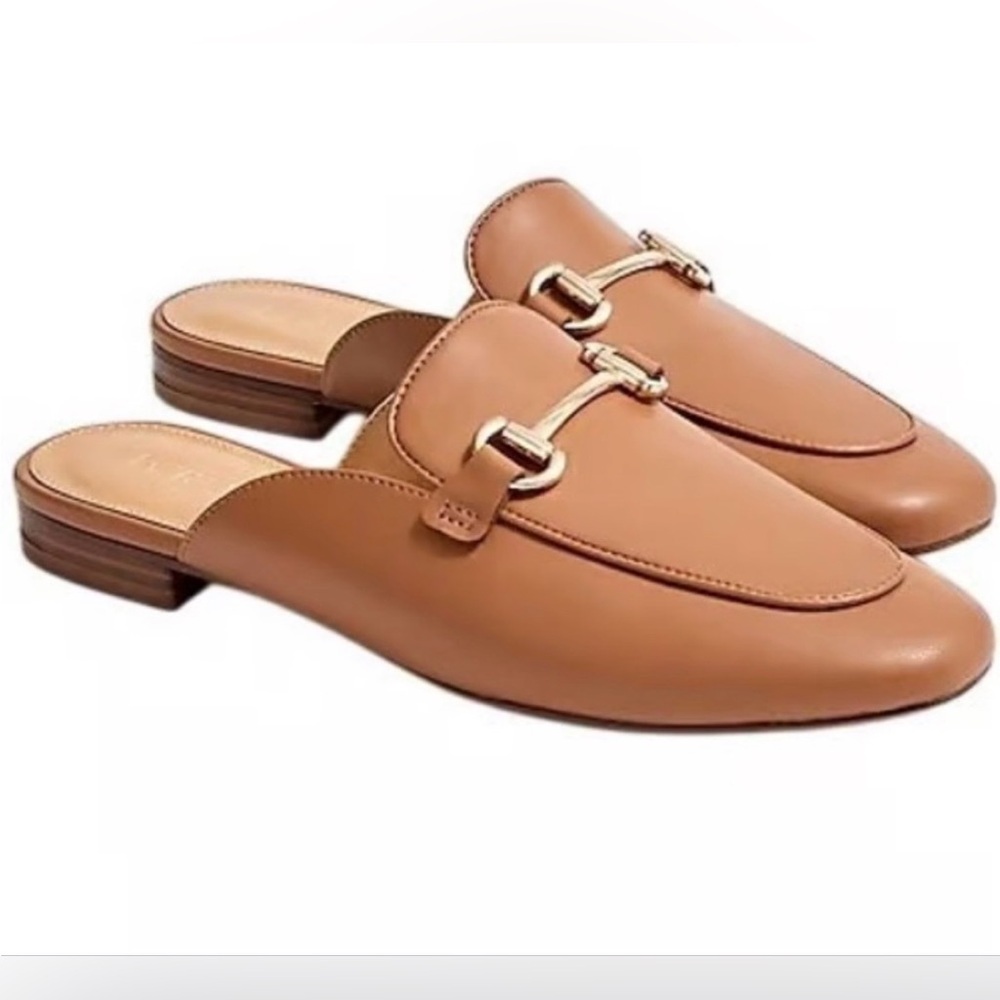 J. Crew factory Tan Mules with gold bar